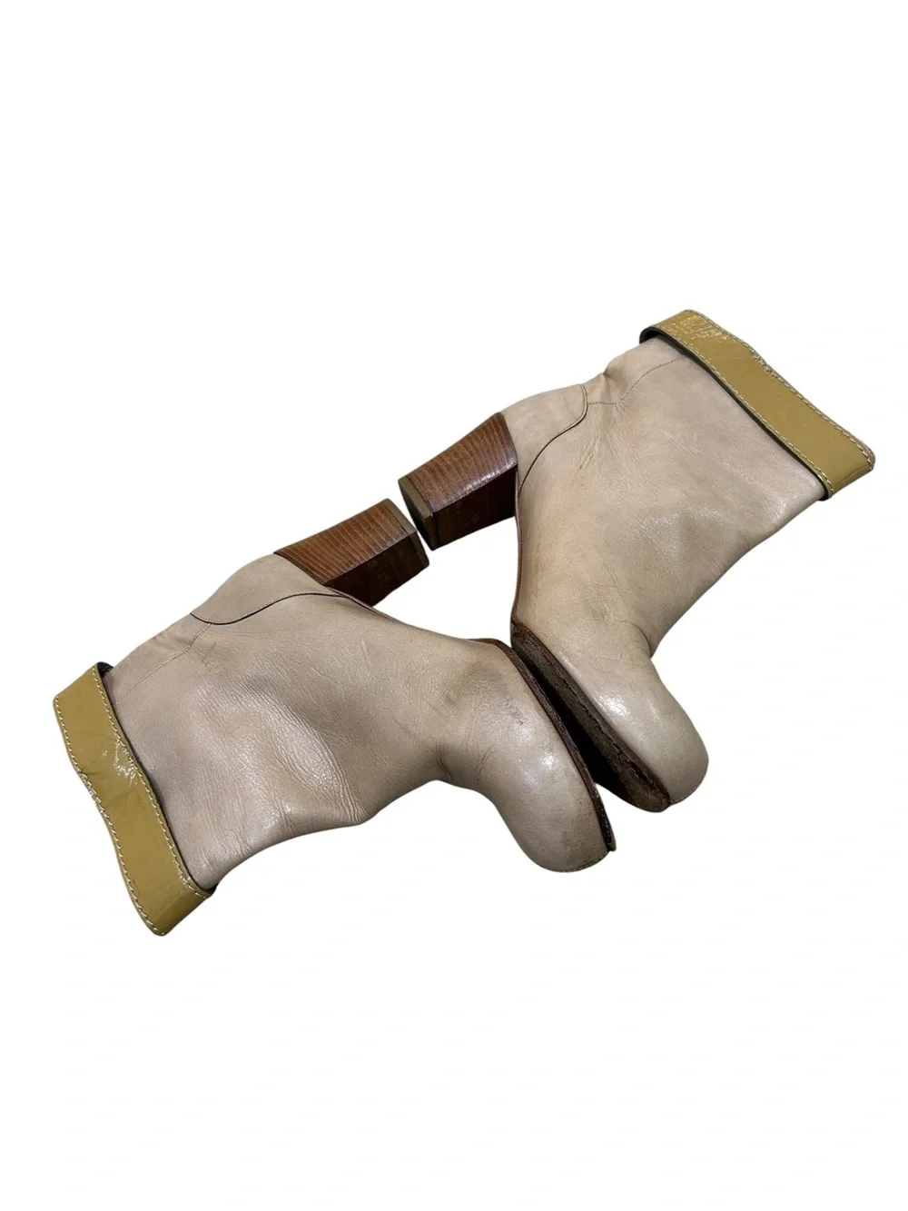 Chloe Beige Leather Ankle Boots with Olive Strap & Gold Buckle Italy size EU 39